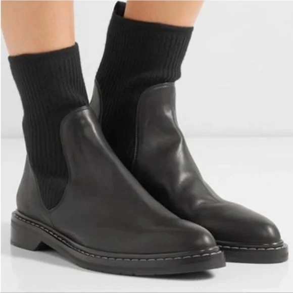 THE ROW Fara Ribbed Cashmere-Paneled Leather Chelsea Boot - Picture 1 of 5